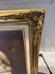 Vintage Signed Real Framed Oil On Canvass Painting Pet Dog Shitzu Puppy 31×26”