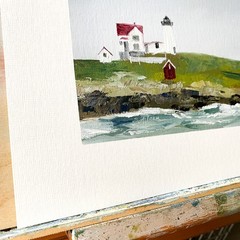 8×10 Maine Original Oil Painting Nubble Lighthouse York New England Ocean Signed