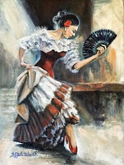 Flamenco Dancer in club setting 2 her lovely dress and style draws in admirers