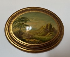 Vintage Antique Neapolitan School Bucolic Landscape Oil Painting Solid Wood
