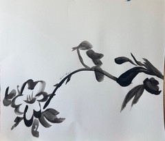 Original Acrylic Painting Monochrome Branch Bird 11×14 Paper Black White Signed