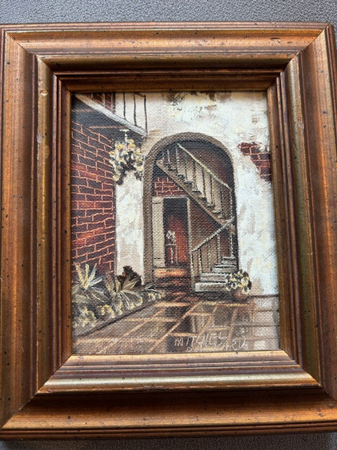 SIGNED Original Oil Painting by Mitchel Packard: Marchand Patio, New Orleans LA