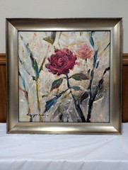Framed original flowers acrylic painting on Canvas. Medium size 24in x 24in