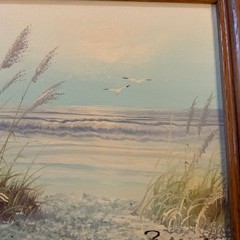 Vintage ocean seascape oil painting signed hand painted grass dunes
