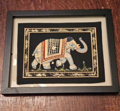Elephant Painting Art on Black Silk Fabric. No Frame