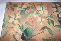 1900s Still Life Oil Painting ; Dogwood Flowers Vase Porcelain Asian Figure