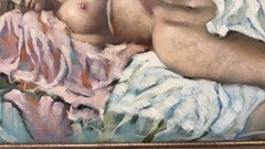 Chuck Oberstein Signed Reclining Female Nude Original Oil Painting 24″x39″