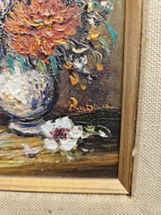 Vintage BOUQUET OF FLOWERS IN VASE Floral Impasto Oil Painting by RUBAN Framed