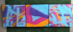 A.E.M. Original Abstract Art „Fusion Flash“ Spray Paint Triptych Fine Art
