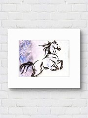 Original Horse Painting 12×9 Pastel Canvas Black White Lavender Figurative
