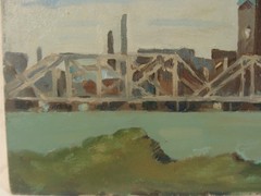 Antique 1933 Donald Greason Milltown on Merrimac Landscape Painting