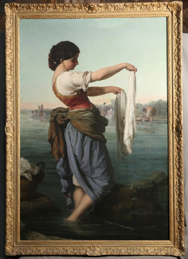 Genre Scene Italian Woman Neoclassical Painting att. Rudolf Lehmann (1819-1905)
