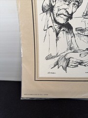 Print Sketch Algarve Portugal Fisherman Signed Julio Amaro P14