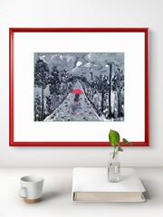 A Walk In The Rain Original Series 1 Of 6 Modern Art Acrylic Signed By Artist.