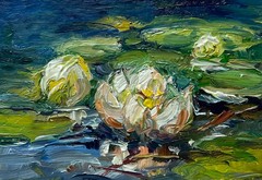 ACEO Original White Lotus #36 Landscape Oil Painting Collectable Art 2.5×3.5 in