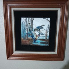 Hand Painted Nature Landscape Birds On Quartz Tile Signed By Artist Mclaughlin