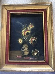 Oil Painting on Board Florals Nice Frame 9 X 7 Red Velvet Framed! Small
