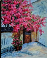 Daorong painting Bougainvillea Cascade By the Doorway 20×16 Acrylic