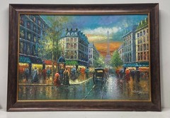 Parisian City Scene With Eiffel Tower Expressionism Oil On Canvas Signed Framed