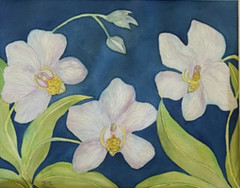 PAINTING WATERCOLOR 11X14 AND MAT 16X20 FLOWER ORCHID LAVENDER BLUE ORIGINAL ART