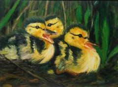 Stella Tang – Framed Oil On Canvas – Ducklings
