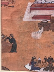 Antique Mongolian Folk Art Painting – Nomadic Feast Folk Art Scene on Rice Paper
