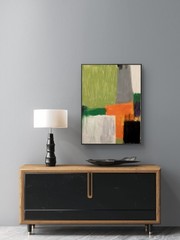 MCM Green Orange Abstract Geometric Textured Original Art on 11 By 14 Canvas