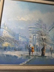 Verment? „Parisian City Street Scene With Figures“ Oil Painting – Signed/Framed