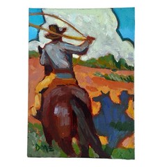 Original Painting Cowboy Horse Figure Western Art Signed 5×7 Arizona Landscape