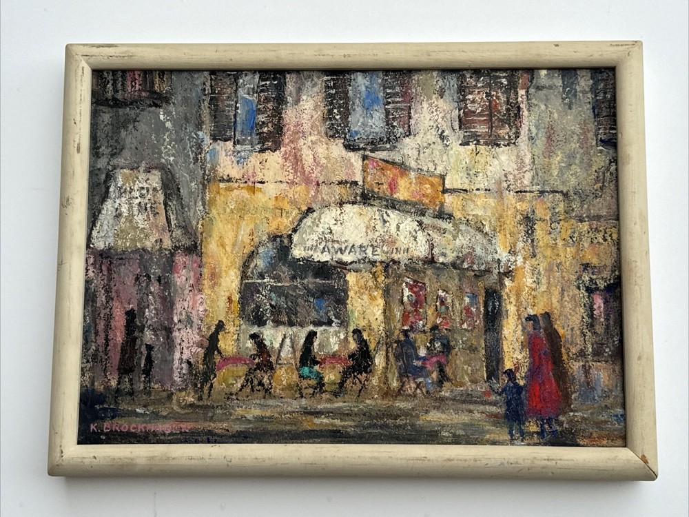MID CENTURY PAINTING URBAN SUNSET STRIP CALIFORNIA REGIONALISM WPA LISTED SMALL