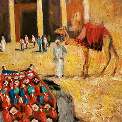 YARY DLUHOS Arabian Desert Landscape Petra Jordan Camels Original Oil Painting