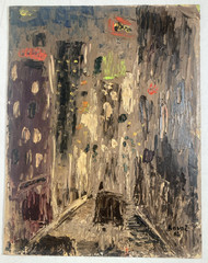 Vintage Original Oil Painting Cityscape Skyscraper Architecture NYC Signed 1962