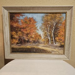 Original Oil Painting On Canvas Board Autumn Scene By BS Douglas, 1966, 12″x16″