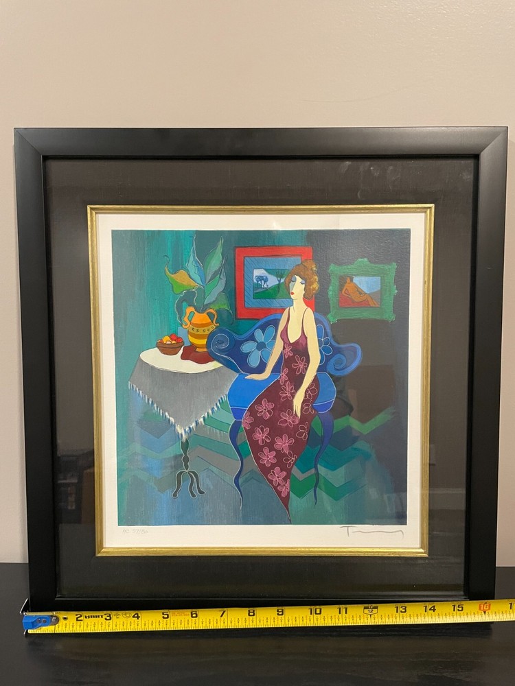 Abstract painting of woman. Itzchak Tarkay. Ltd Ed Print. Signed by Artist
