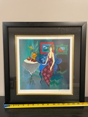 Abstract painting of woman. Itzchak Tarkay. Ltd Ed Print. Signed by Artist