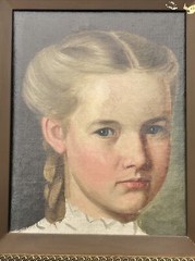 ANTIQUE PORTRAIT PAINTING YOUNG WOMAN GIRL ORNATE FRAME AMERICAN MASTERFUL OIL