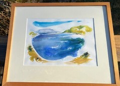 Watercolor Ink & Gouache Philip Frey “Late Afternoon Somes Sound” Maine Framed