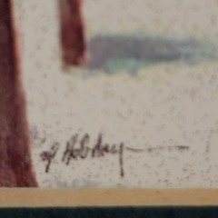Tree Artwork Signed J Hobday??? 6 1/4 X 8 1/4 Framed