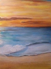 Orginal 9×12 Canvas Paper Painting Beach At Night Home Decor