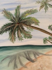 Original oil painting 11 x 14 inches palm tree at the ocean signed- free ship