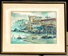 John Yato watercolor ,noted San Diego/Japanese Artist , Cannery Row NOT A PRINT
