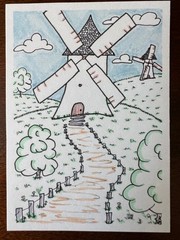 ACEO Origional Art Cards 2.5 x 3.5 inches Playful Windmill