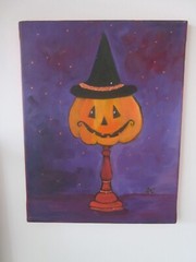Halloween Jack O‘ lantern Pumpkin Painting FALL Art Wall Décor Glitter 14″ x 11″