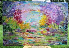 Original Painting 36×24 Colorful Landscape Canvas Art Spring Awakening