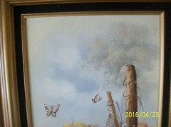 Butterflies In A Field Of Wild Flowers Painting Oil On Canvas Signed Framed