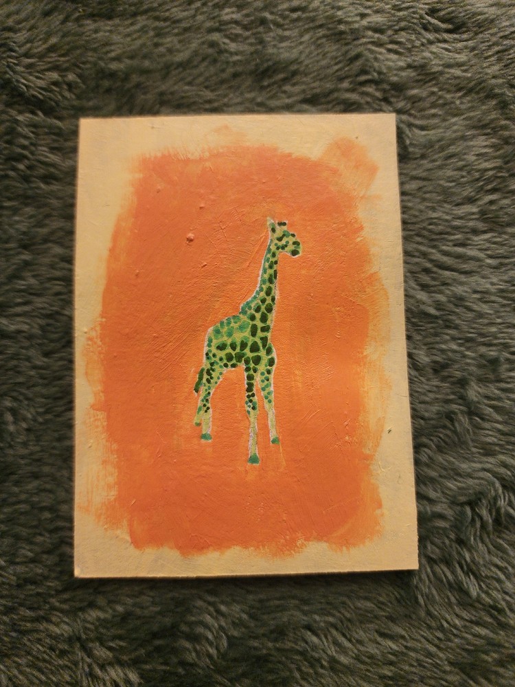 ACEO Original Acrylic Painting Abstract Green Giraffe by Kiva