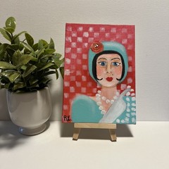 Original Acrylic Painting on Flat Canvas Panel 5×7 OOAK Flapper Girl