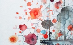Algas y velero, original watercolor painting on paper, 17 x 23 inches