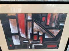 Walt Simmons Signed Vintage Framed Art On Board Abstract Painting 32X26″