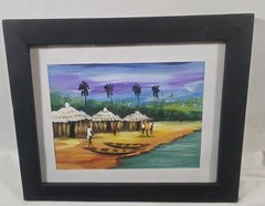 Original African Village Painting by E.O. Dartey “Another Day” Framed Signed